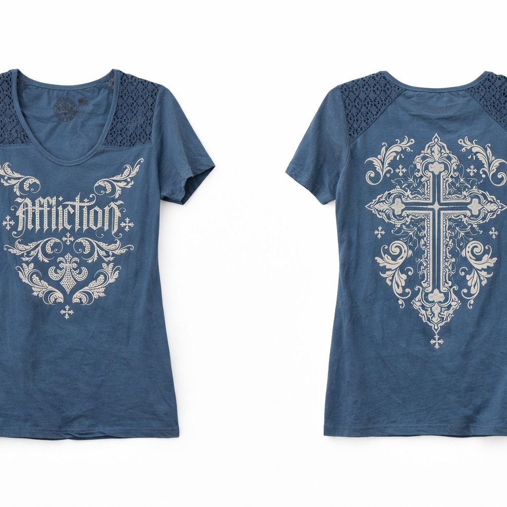 Affliction Shirt Women Size Large Y2K Studded Rhinestone